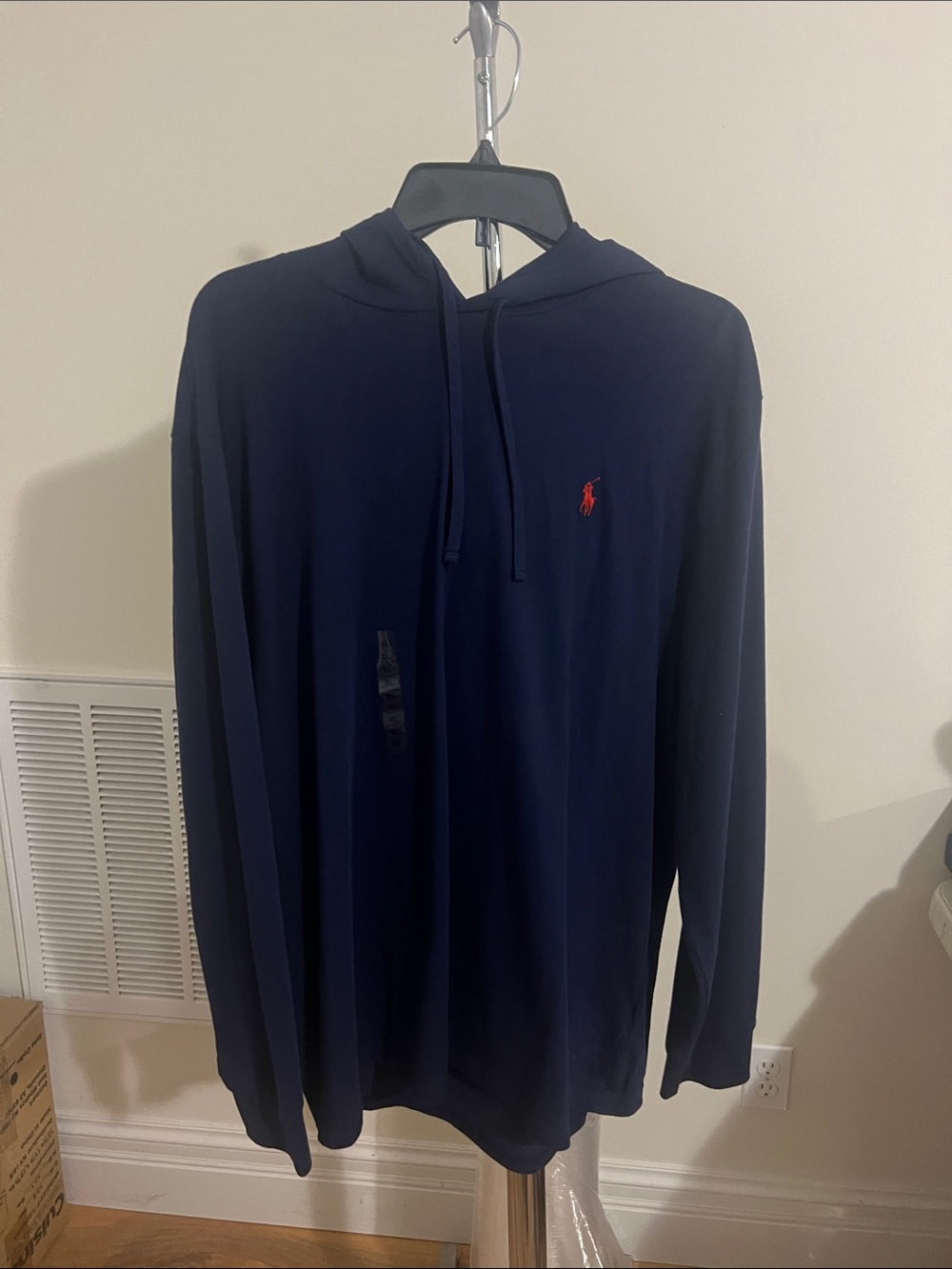 Polo by Ralph Lauren Navy Long-Sleeve Hoodie Tee Shirt with Red Logo